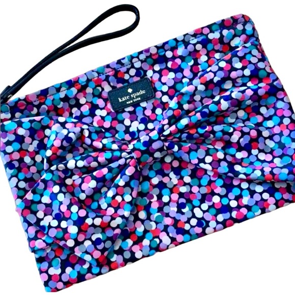 Kate Spade On Purpose Dance Party Dot Large Nylon Wristlet Clutch w Bow Rare - Picture 2 of 16